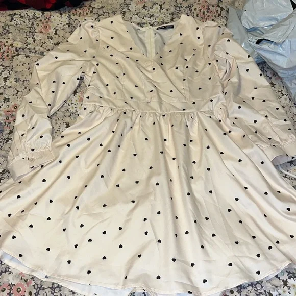 SHEIN | Dresses | Womens Shein Cream Blue Heart Long Sleeve Fit And Flare  Dress | Poshmark